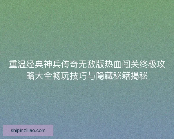 重温经典神兵传奇无敌版热血闯关终极攻略大全畅玩技巧与隐藏秘籍揭秘